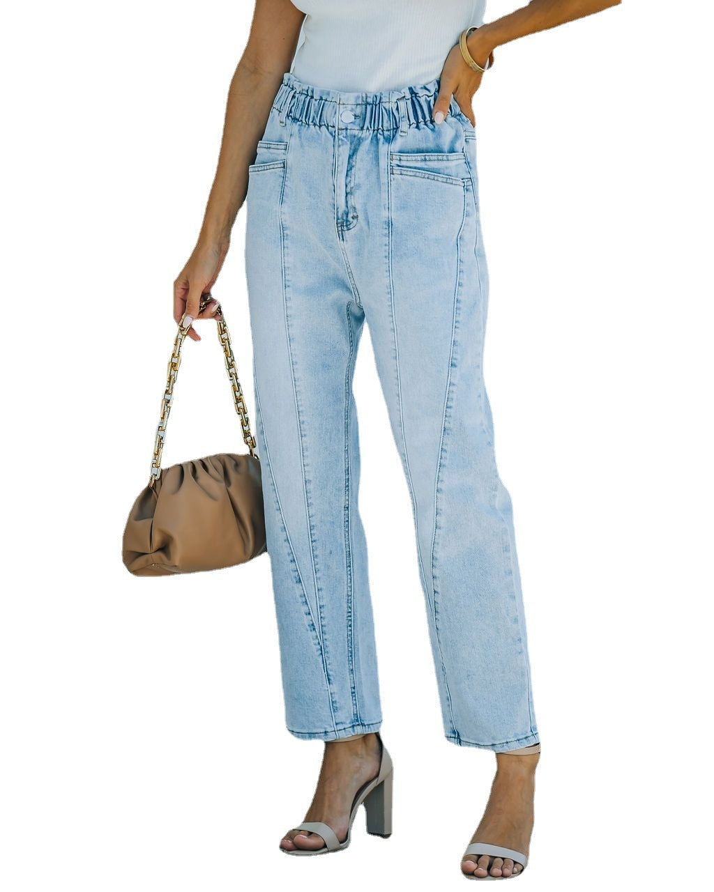 Temperament Commuter Light Blue Denim High Waist Pants