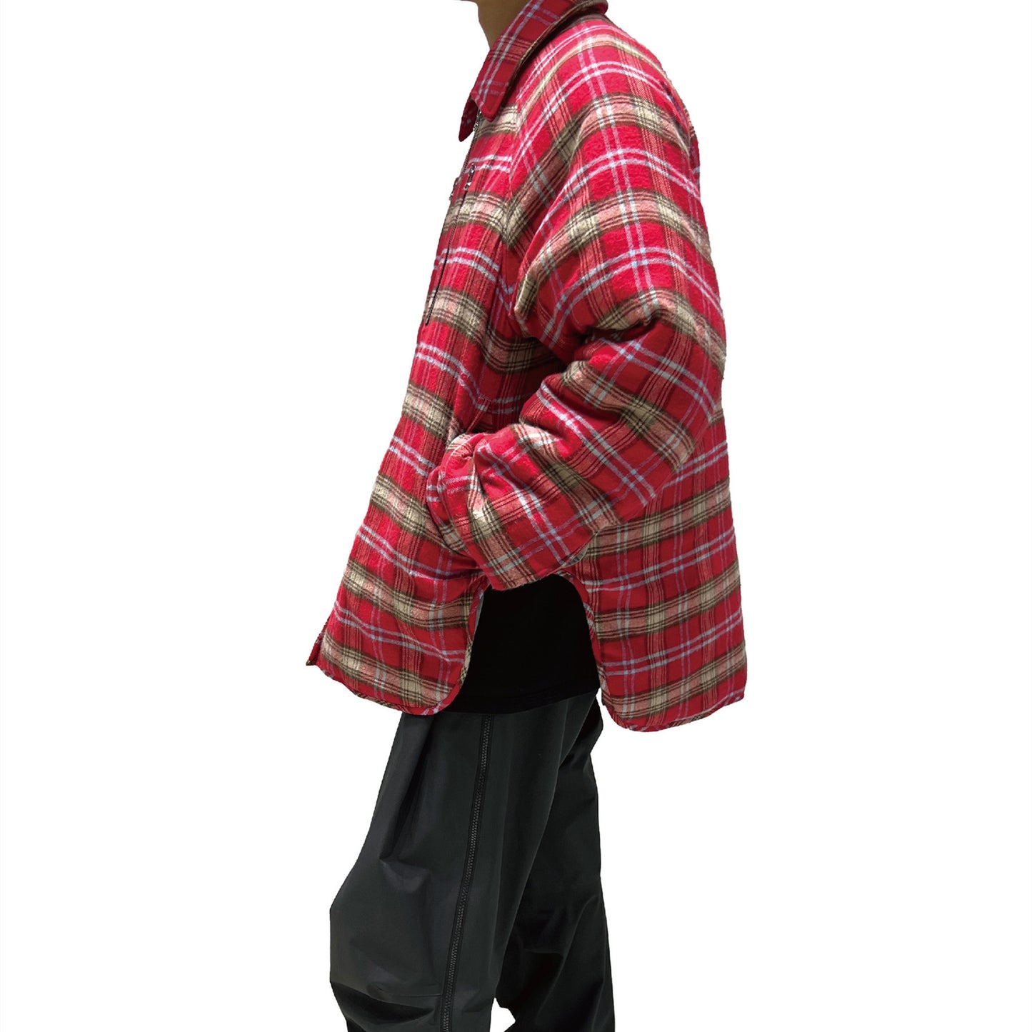 Men's Brushed Red Plaid Padded Zip Shirt Jacket