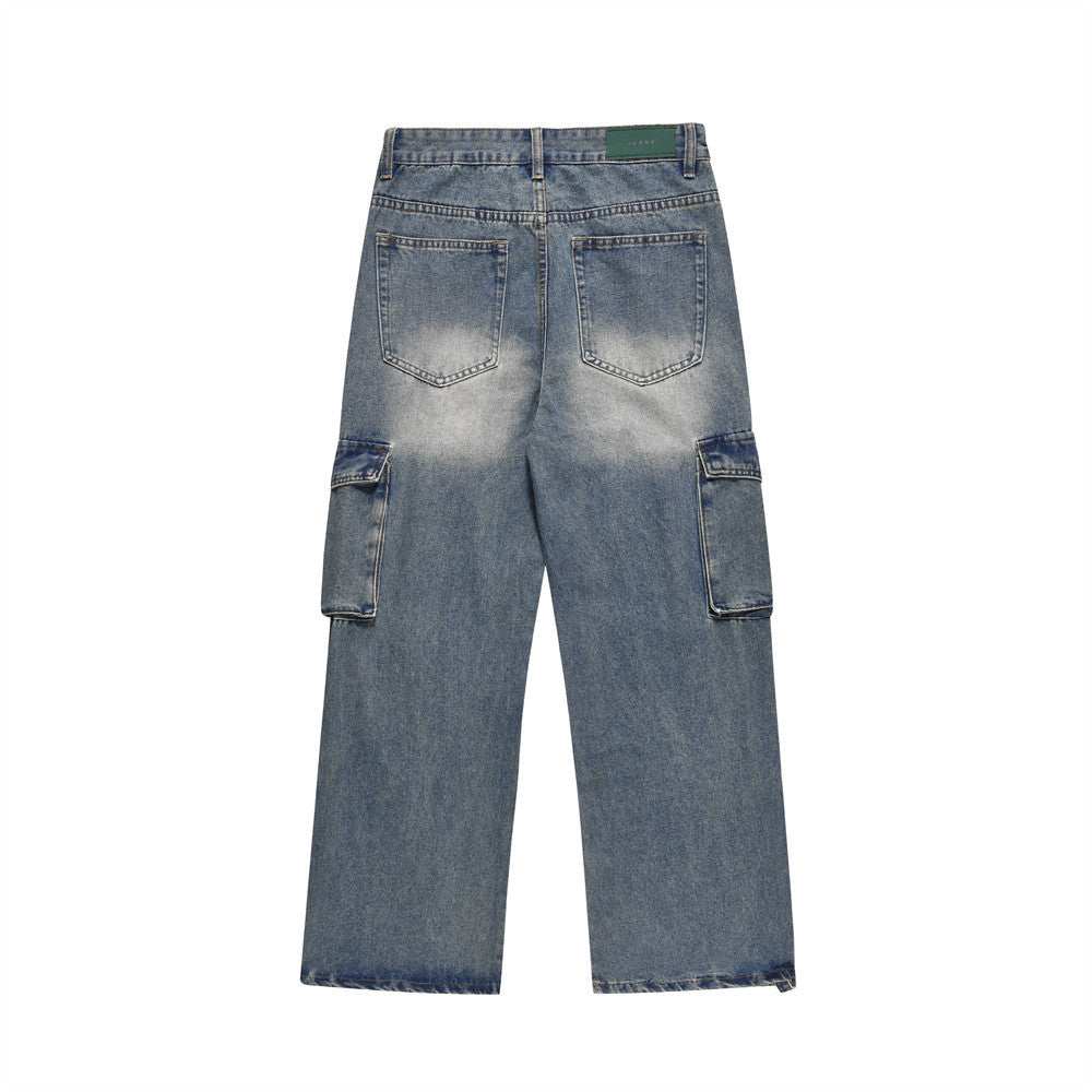 Bright White Washing Water Cargo Jeans Men