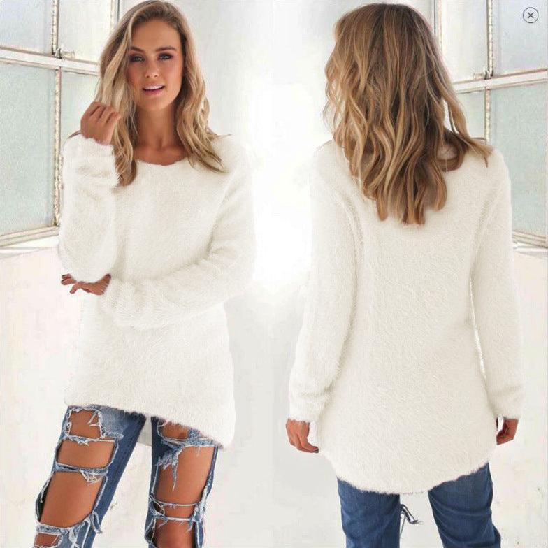 Solid color long-sleeved women's sweater tops Europe and the United States big plush