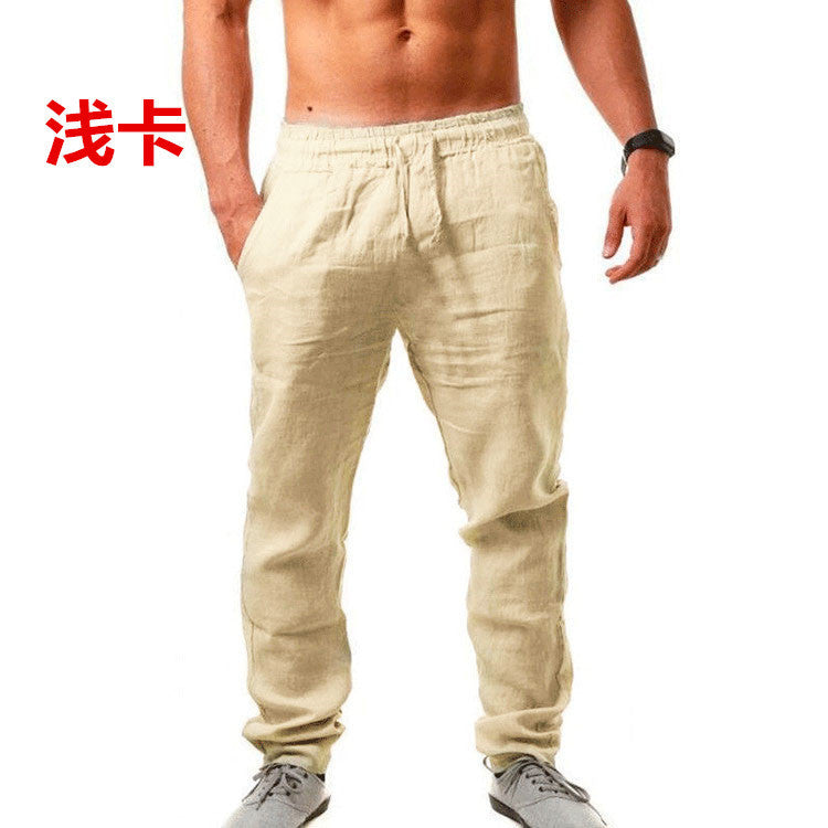 Summer Men's Breathable Linen Loose Leisure Sports Trousers