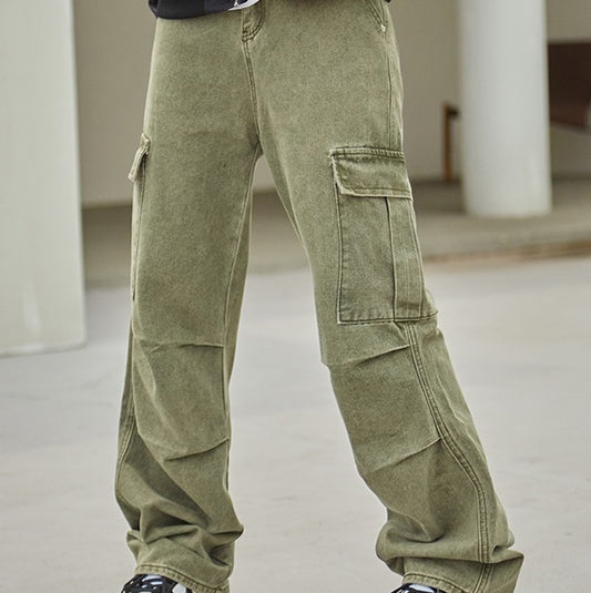 Knee Pleated Design Leisure Cargo Trousers Men