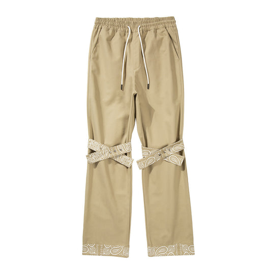 Cashew Flower Strap Casual Cargo Pants Men