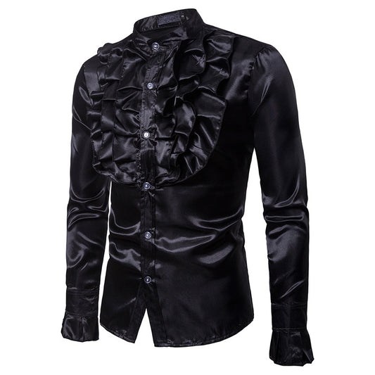 Stage Performance Shirts Men's Court Shirts Fashion Stand-up Collar Ruffle Shirts