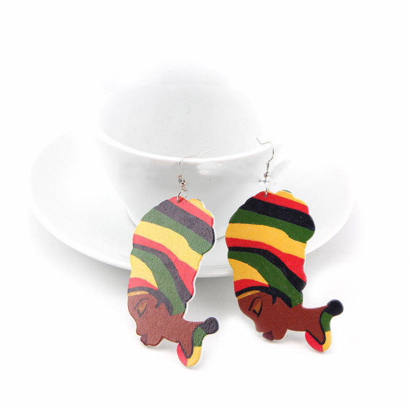 Fashion Print African Head Color Earrings