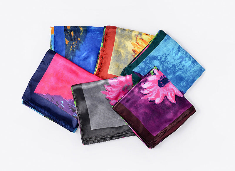 Silk Scarf Oil Painting Satin Square Scarf