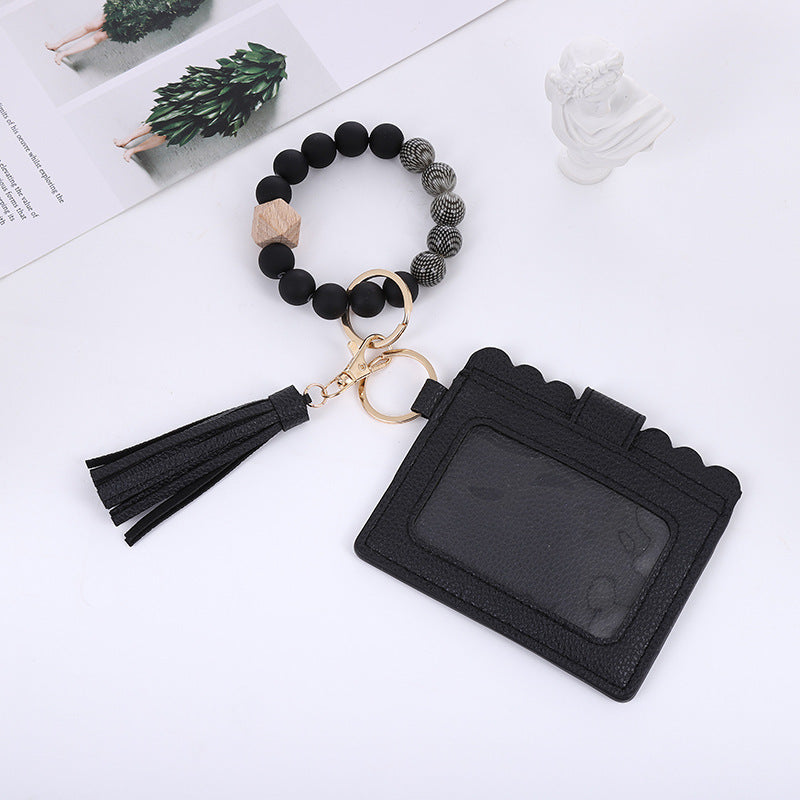 Silicone Bead Bracelet Card Bag Pu Tassel Women's Purse