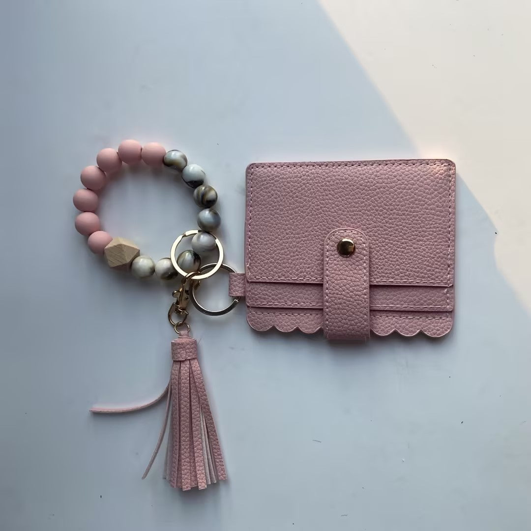 Silicone Bead Bracelet Card Bag Pu Tassel Women's Purse