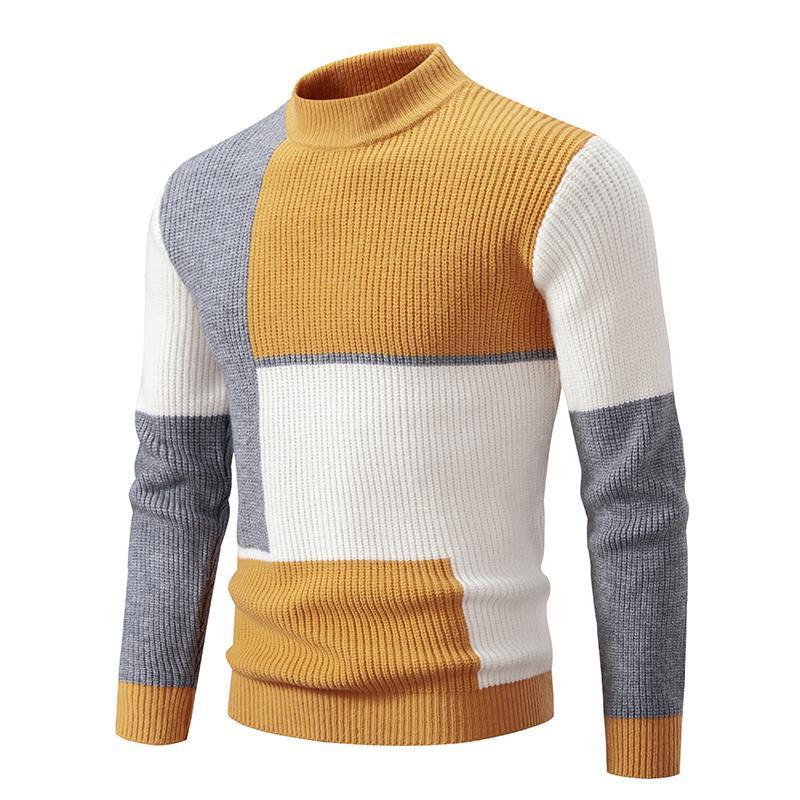 Men's Knitwear Sweater Color Stitching Stand-collar