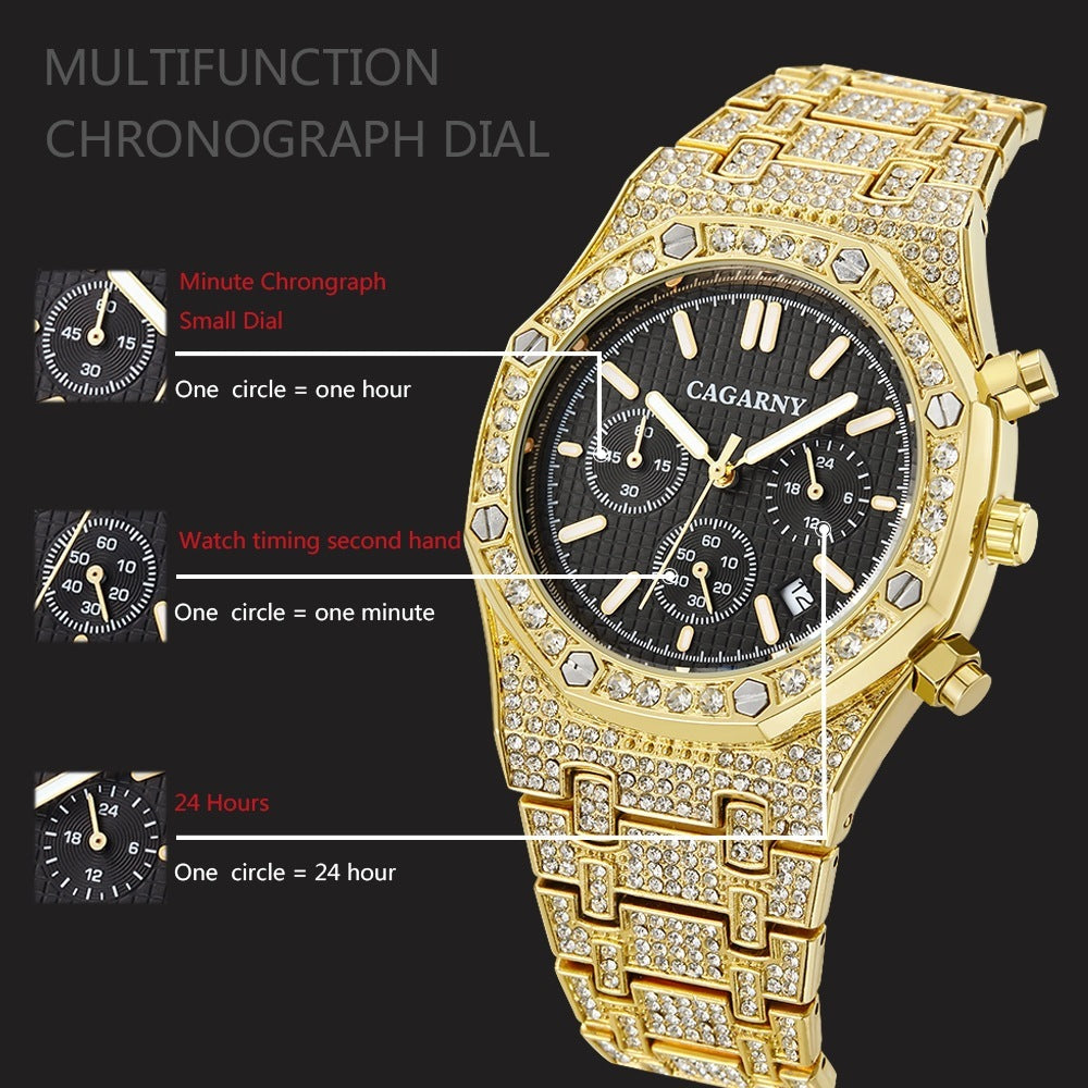 Shang Sports Business Men's Watch With Gold And Diamonds