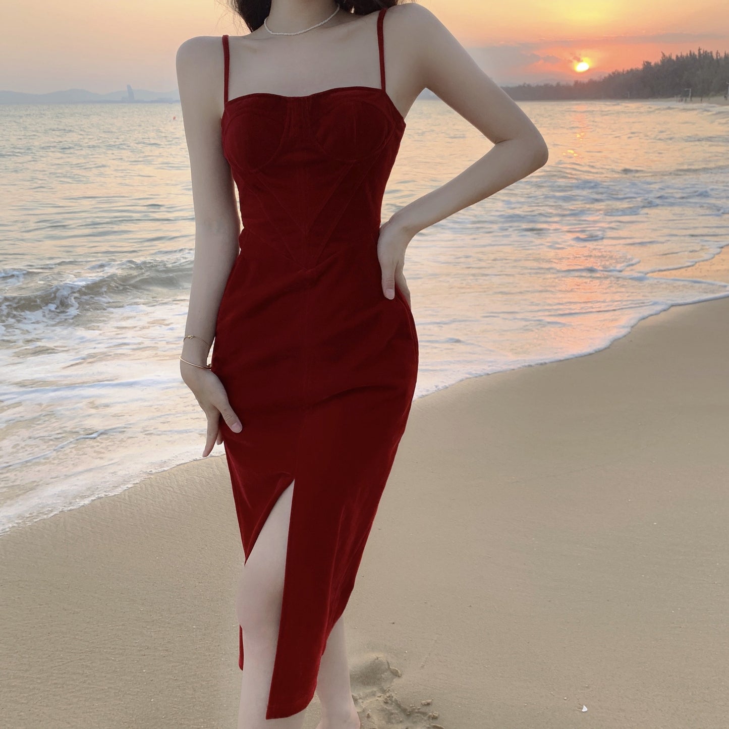 Christmas Red Velvet Stunning Slip Dress