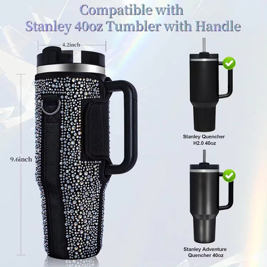 40 Oz Shiny Water Bottle Sets Handbag Adjustable Strap Pearlescent