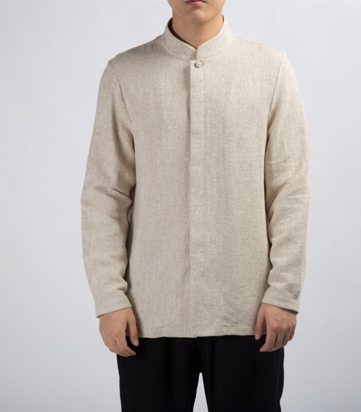 Vintage cotton linen men's long-sleeved shirts