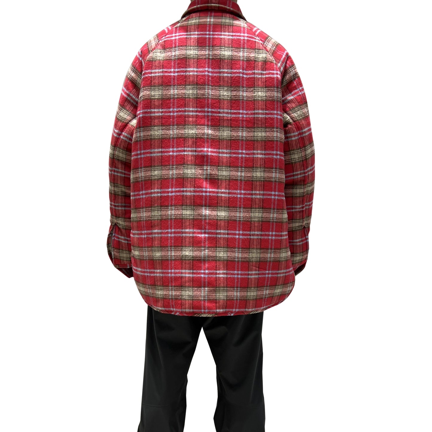 Men's Brushed Red Plaid Padded Zip Shirt Jacket