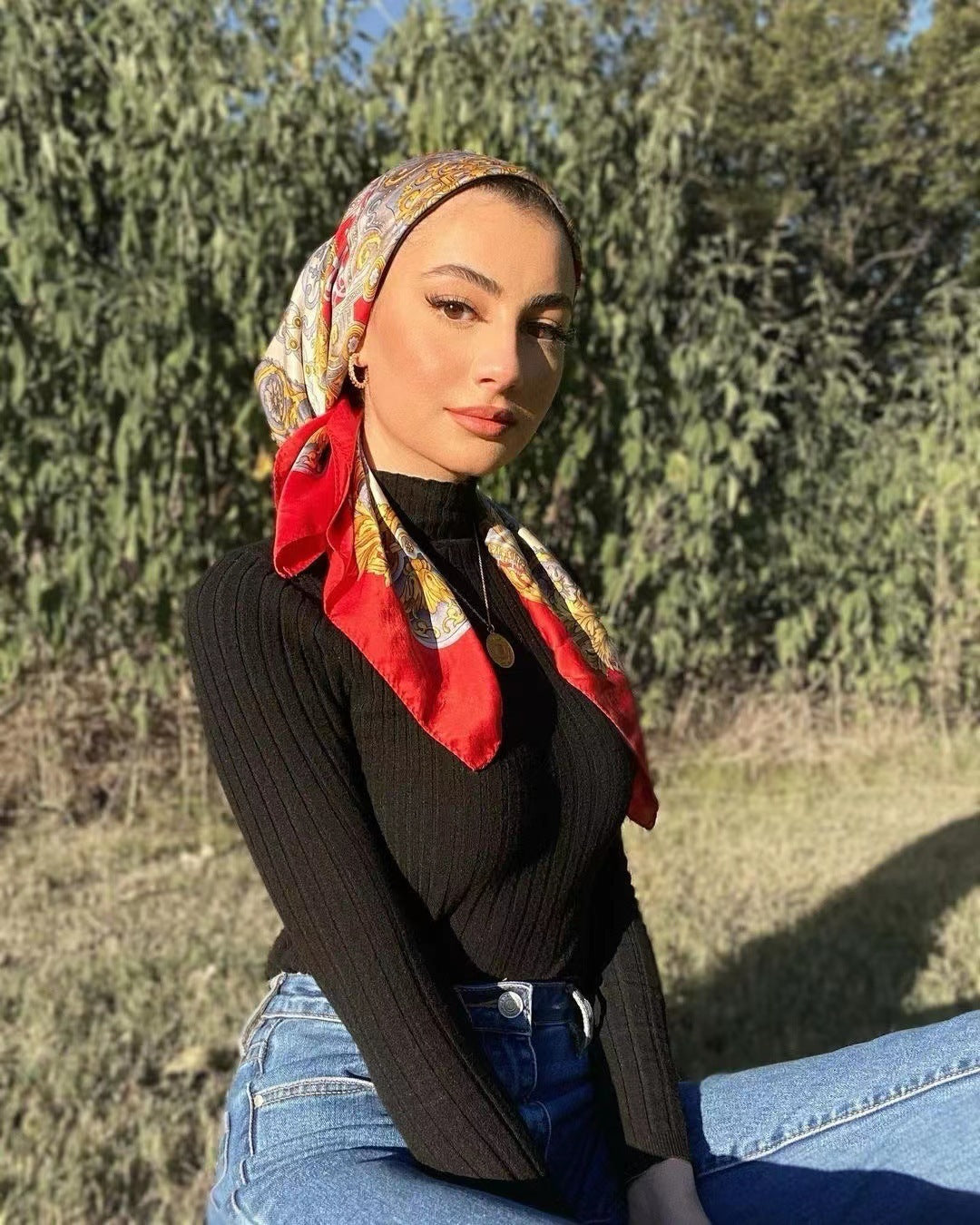Silk Scarf 90cm Satin Malay Casual Scarf
