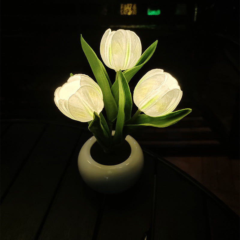 LED Tulip Night Light Simulation Flower Table Lamp Home Room Decoration Atmosphere Lamp Romantic Potted Gift For Office LED Lights