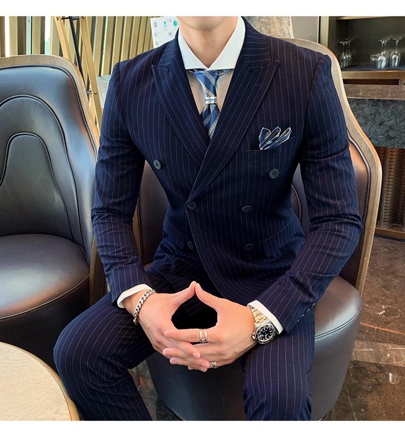 Double-breasted Suit Men's Summer Suit Suit Groom Wedding Wedding Dress Striped Three-piece Suit