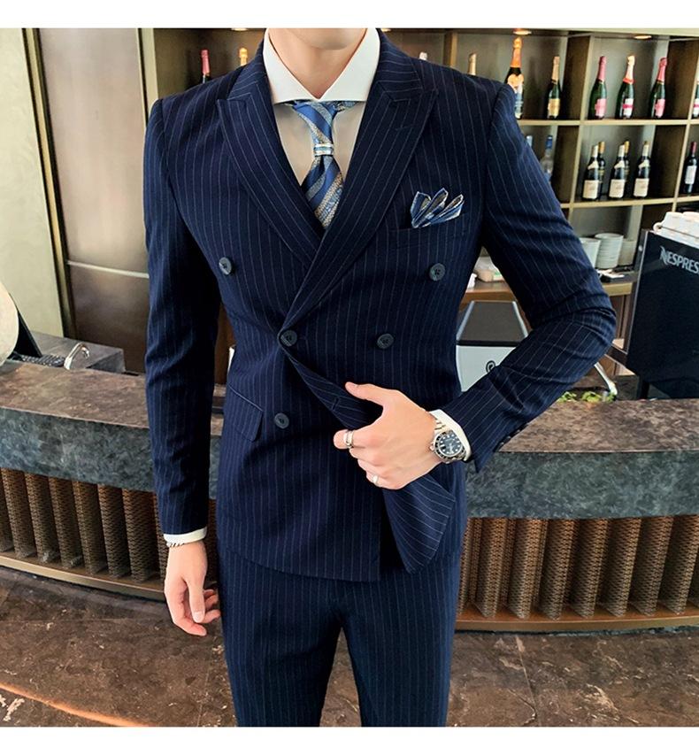 Double-breasted Suit Men's Summer Suit Suit Groom Wedding Wedding Dress Striped Three-piece Suit