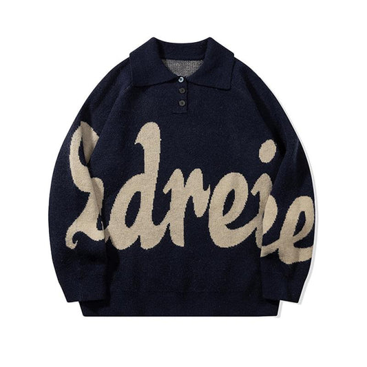 Vintage Letter Jacquard Loose All-match Couple's Round Neck Long-sleeved Sweater Sweater Autumn And Winter 2024