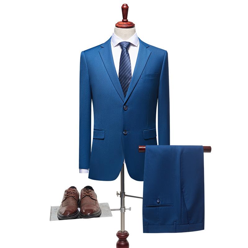 Men's Business Suit New Casual Suit Blue Professional Work Clothes Suit Groom Wedding Dress