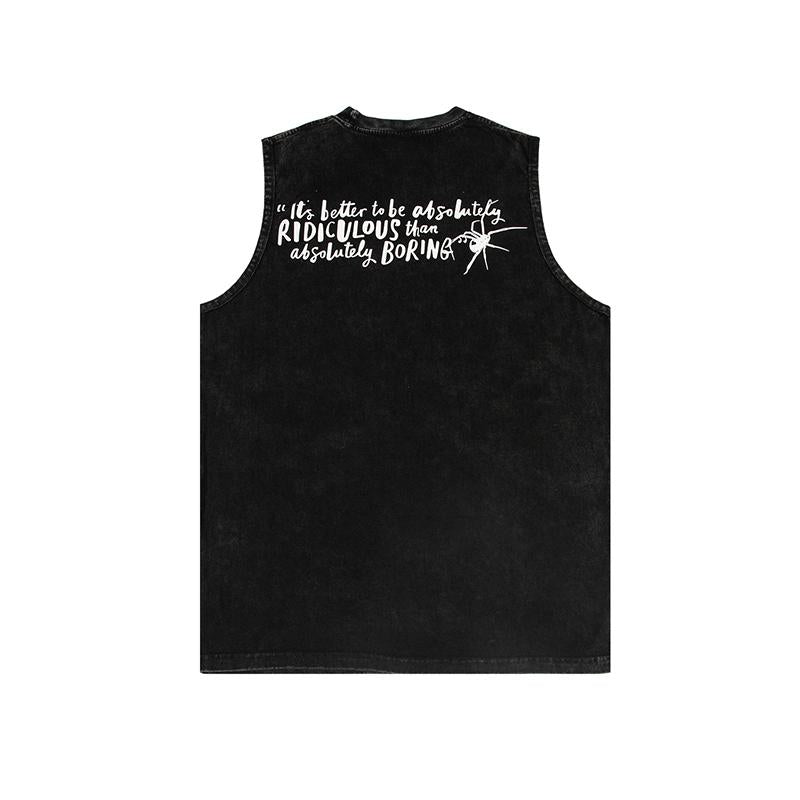 Tank Top Sleeveless Spider Graphic Round Neck Black White Cotton T Shirt Loose Basketball Breathable Tees