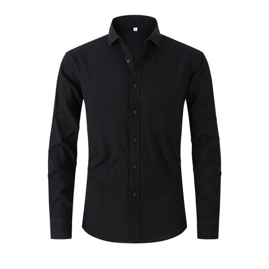 Amazon Cross-border Explosions Men's Imitation Cotton And Linen Shirt Black Long Sleeve Business Slim Handsome Outer Shirt Autumn Men