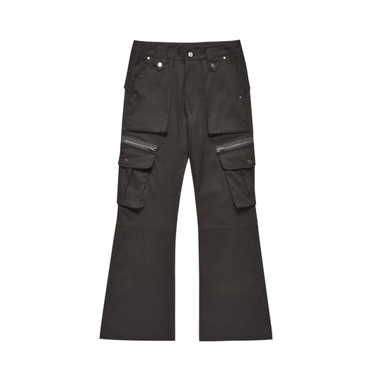 Multi-Pocket Micro-Lar Casual Trousers Men's Trendy Hippie Design Pocket Zipper Workwear Wide-Leg Flared Pants