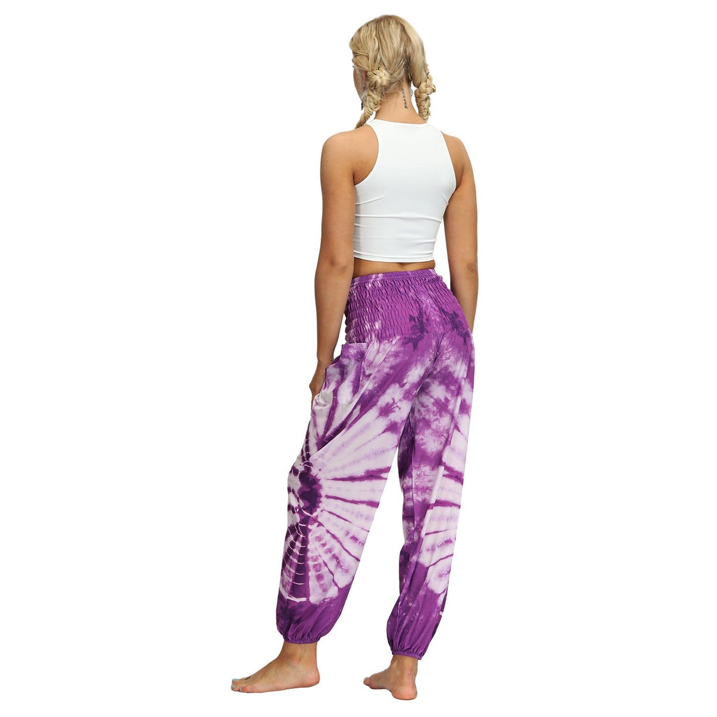 Source Manufacturers Tie-dye Women's Loose Plus Size Yoga Pants European And American Fashion Belly Dance Bloomers Fitness Dance Pants