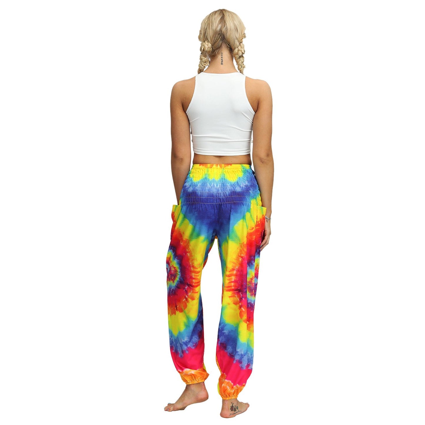 Source Manufacturers Tie-dye Women's Loose Plus Size Yoga Pants European And American Fashion Belly Dance Bloomers Fitness Dance Pants