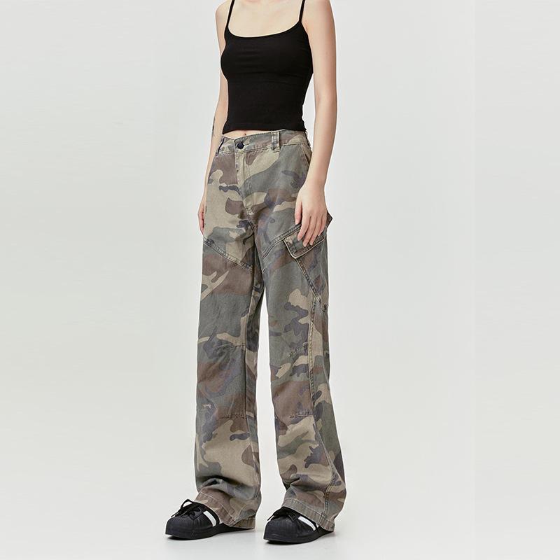 Original American Style Maple Leaf Retro Multi-Pocket Overalls Street Loose Camouflage Trousers