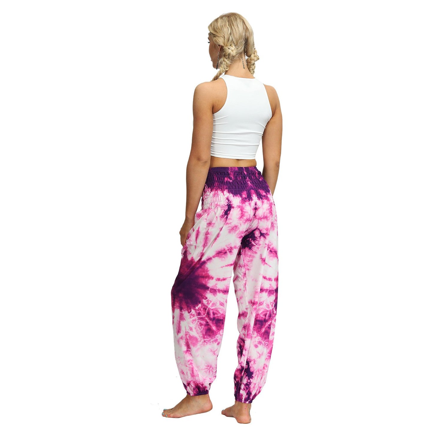 Source Manufacturers Tie-dye Women's Loose Plus Size Yoga Pants European And American Fashion Belly Dance Bloomers Fitness Dance Pants