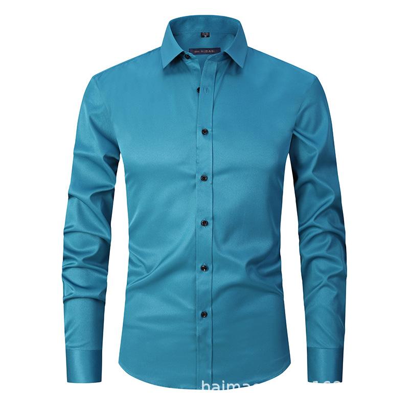 Amazon Four-sided Elastic Thin Men's Top Long Sleeve Men's Fashion Handsome Shirt Men's Solid Color Slim Shirt