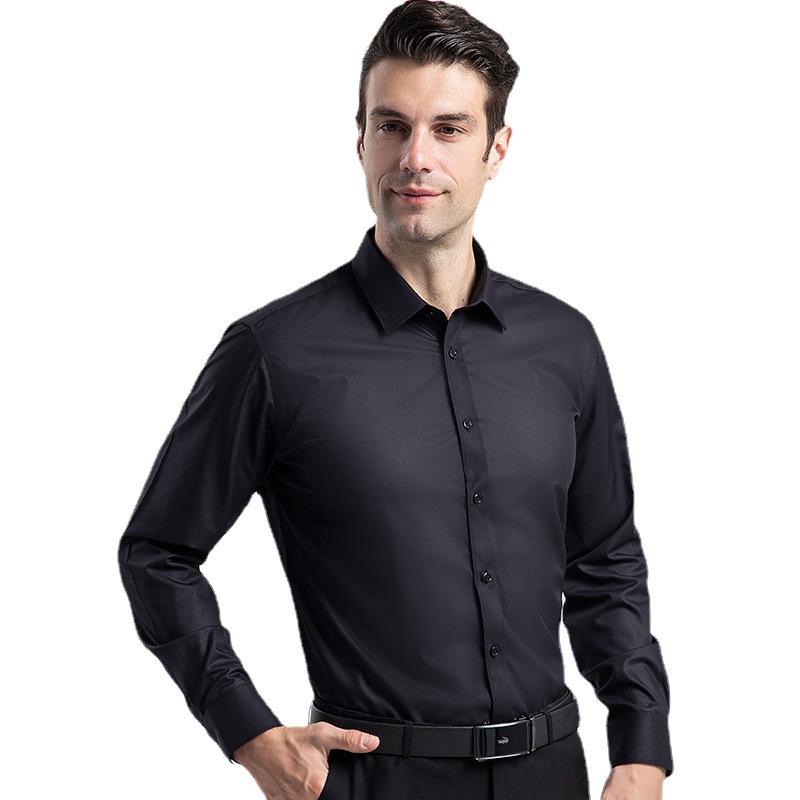 Spring And Autumn Men's Business Shirt Casual Solid Color Skin-Friendly Long-Sleeved Non-Ironing Bamboo Fiber Shirt Men's Spring And Summer Inch Clothes