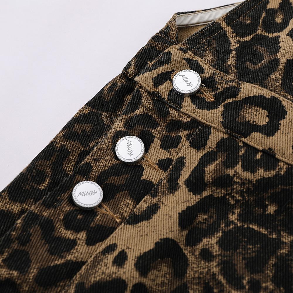 Leopard Print Overalls American Style Street Style Men's Loose Casual Straight Leg Wide Leg Jumpsuit Trousers