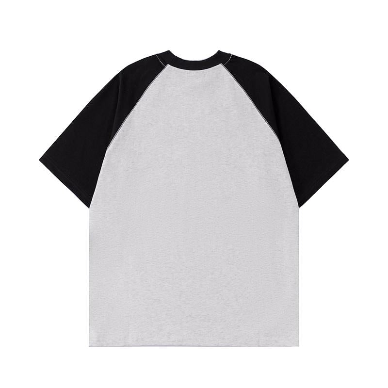 T Shirts Oversize Streetwear Letter Print Short Sleeve Cotton Tee Casual Patchwork Round Neck Summer