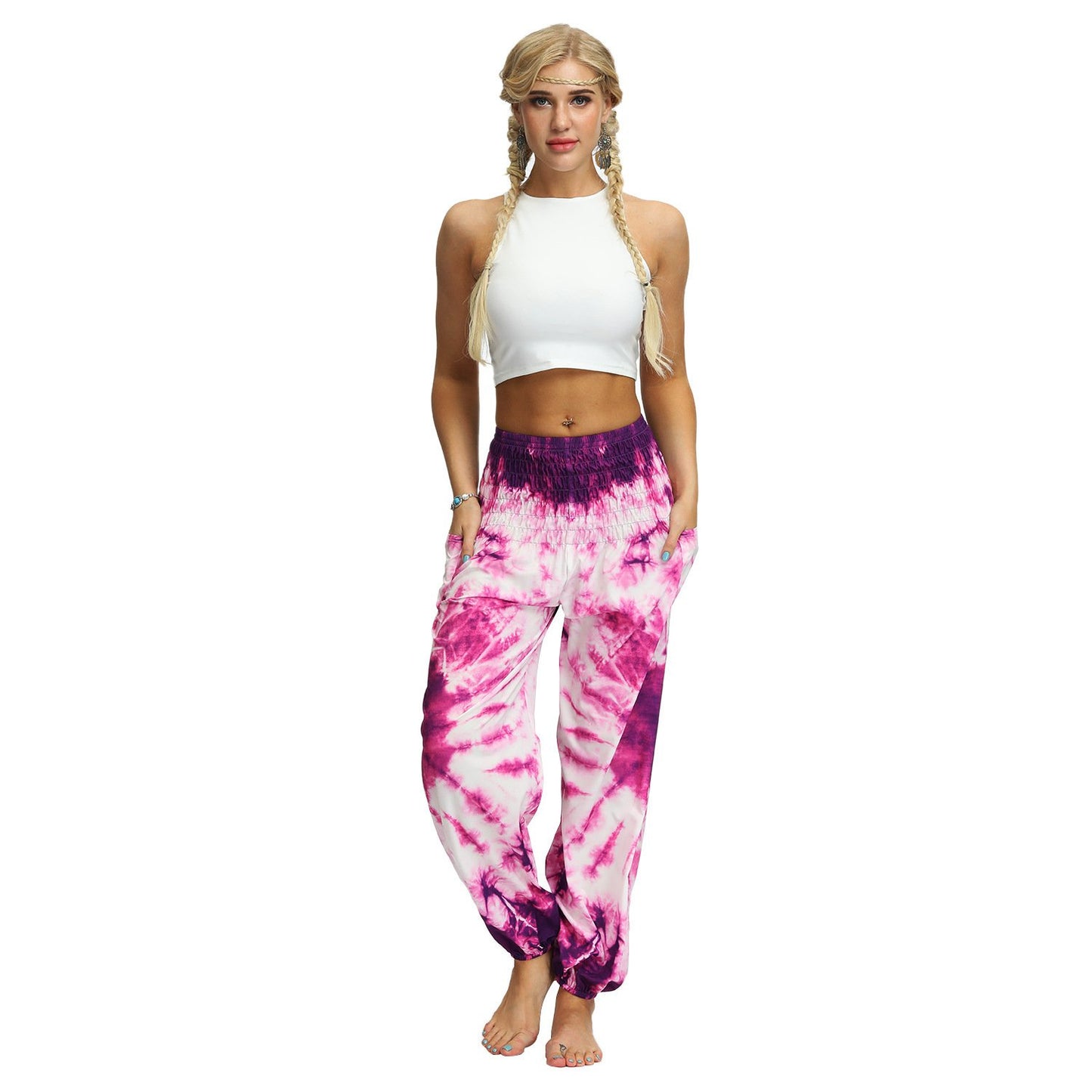 Source Manufacturers Tie-dye Women's Loose Plus Size Yoga Pants European And American Fashion Belly Dance Bloomers Fitness Dance Pants