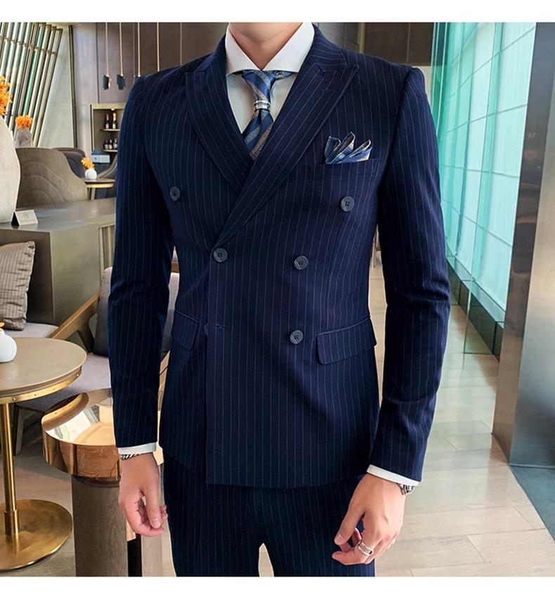 Double-breasted Suit Men's Summer Suit Suit Groom Wedding Wedding Dress Striped Three-piece Suit