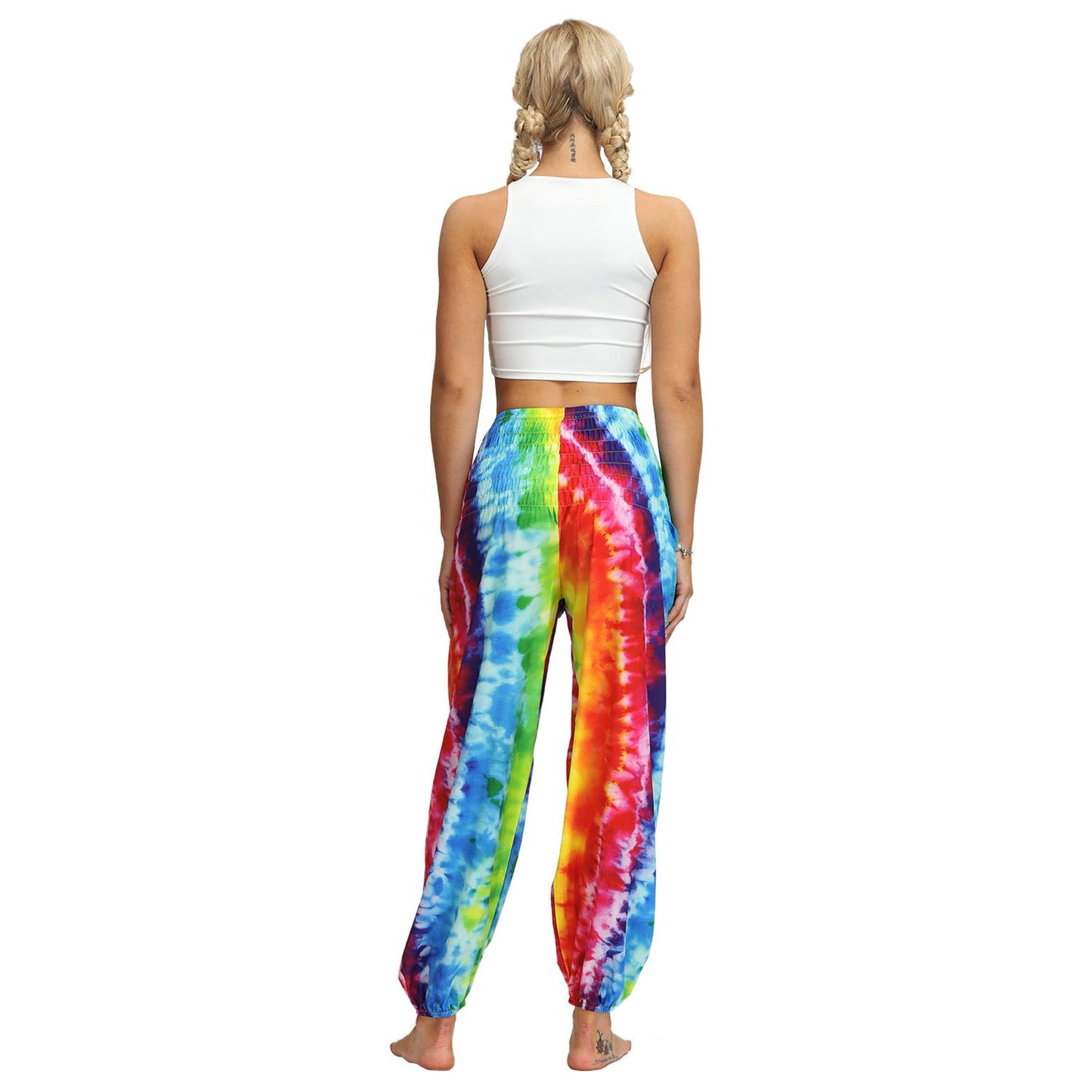 Source Manufacturers Tie-dye Women's Loose Plus Size Yoga Pants European And American Fashion Belly Dance Bloomers Fitness Dance Pants