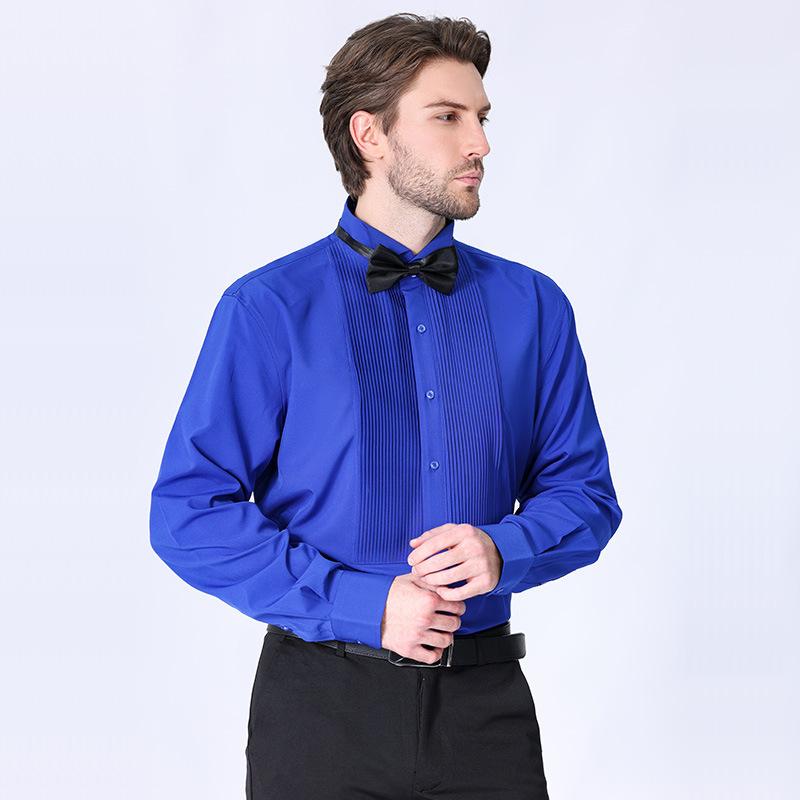 New Men's Dress French-style Inch Clothes Send Bow Tie Men's Long Solid Color Shirt Swallow Collar Dress Best Man Plus Size Shirt