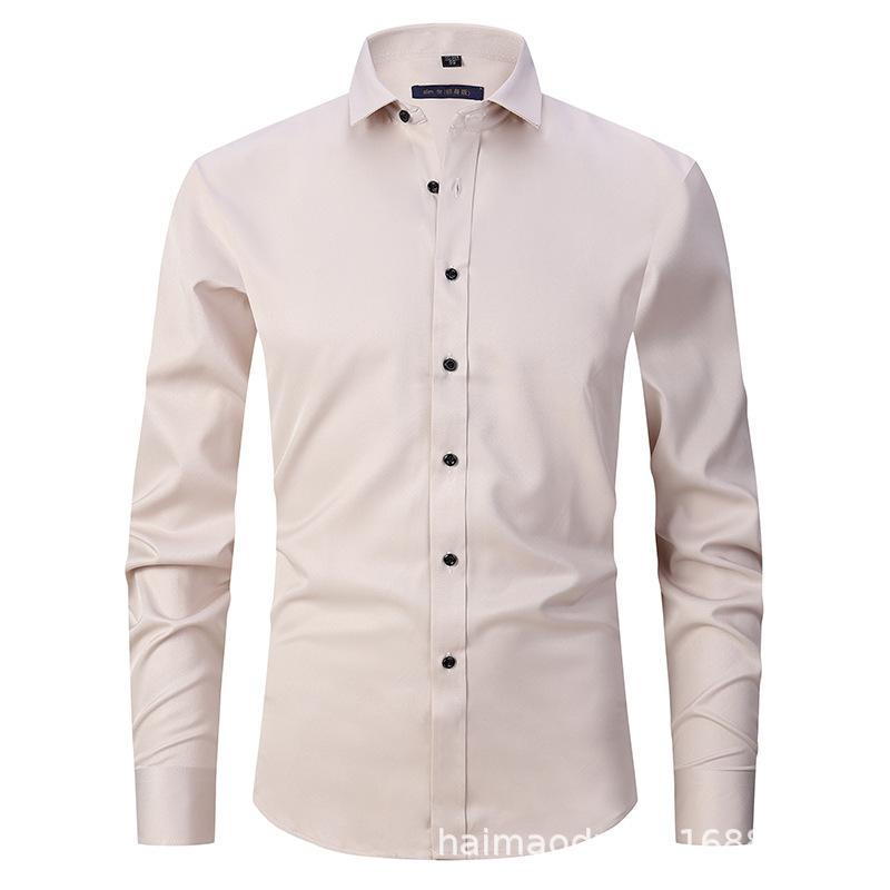 Amazon Four-sided Elastic Thin Men's Top Long Sleeve Men's Fashion Handsome Shirt Men's Solid Color Slim Shirt