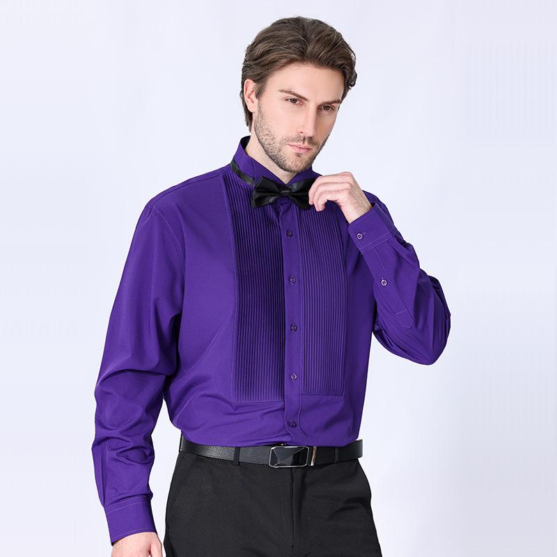 New Men's Dress French-style Inch Clothes Send Bow Tie Men's Long Solid Color Shirt Swallow Collar Dress Best Man Plus Size Shirt