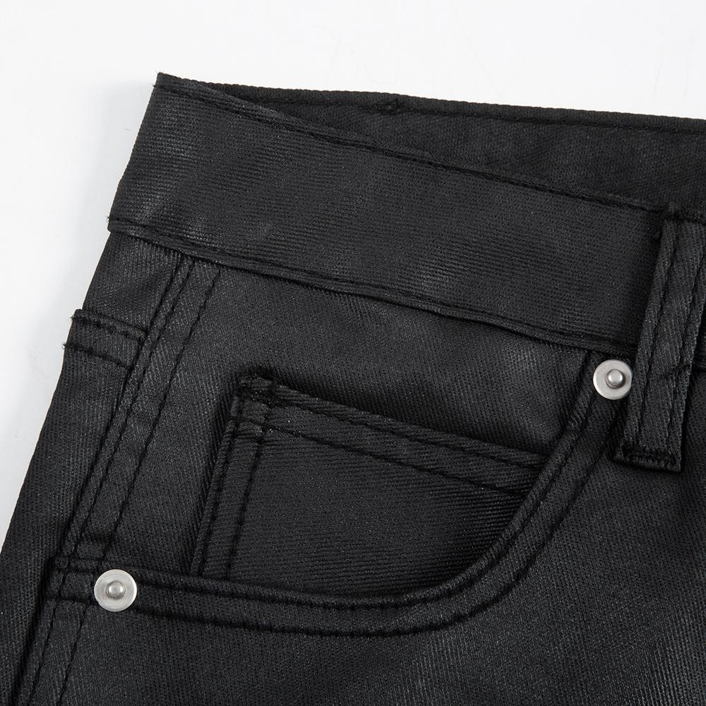 Bright Brushed Wax Coated Micro-La Casual Trousers Men's High Street Trendy American Solid Color Loose Horn Pants