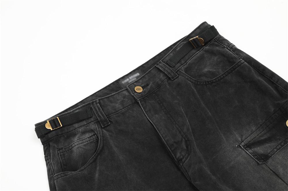 Multi-pocket Crane Pants Men's Spray-painted Old Functional Tactical Pants American High Street Design Sense Straight Denim Pants