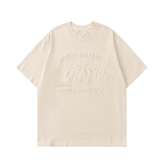 Streetwear Letter Embossed T Shirts Oversize Loose Short Sleeve Cotton Tee Casual O Neck Summer