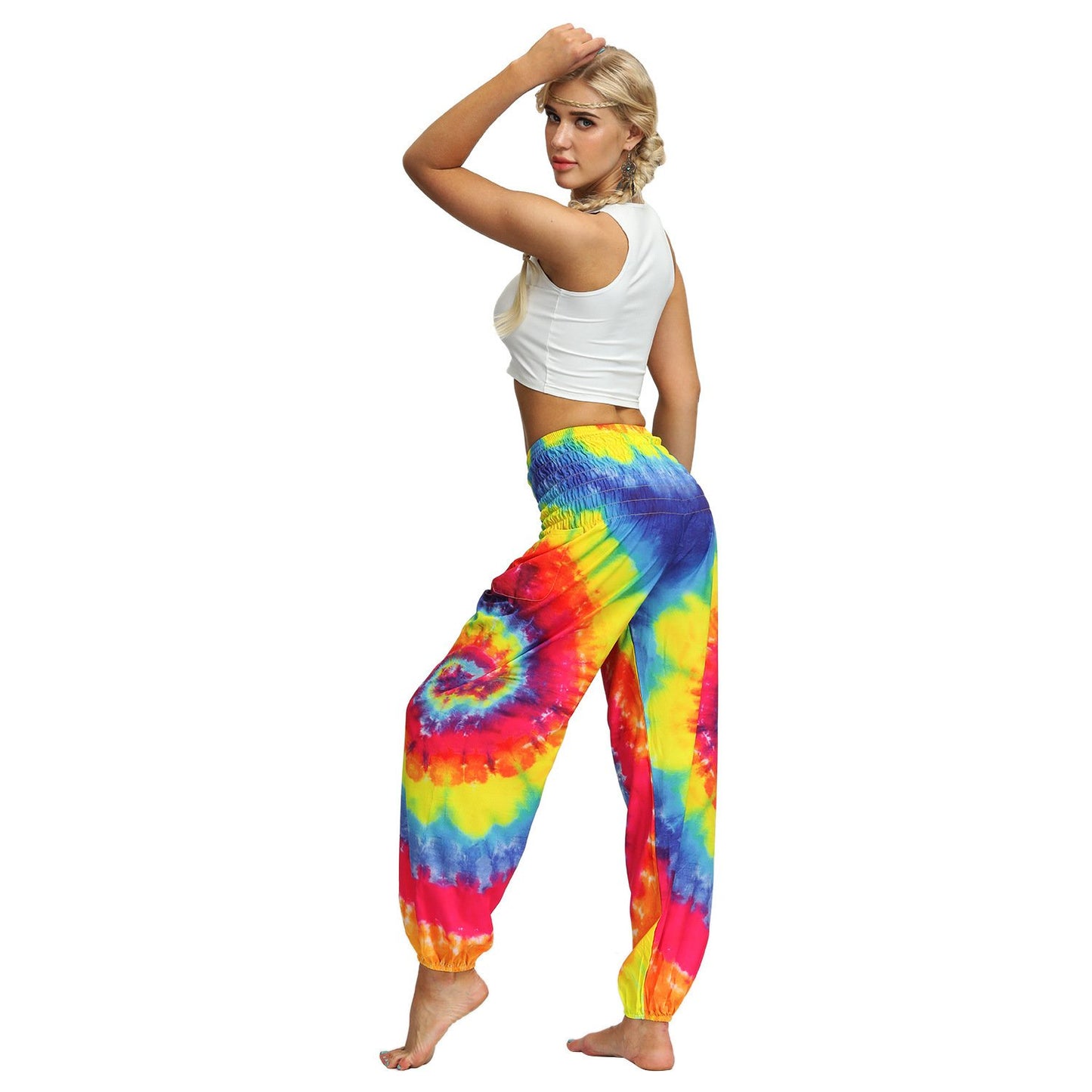 Source Manufacturers Tie-dye Women's Loose Plus Size Yoga Pants European And American Fashion Belly Dance Bloomers Fitness Dance Pants