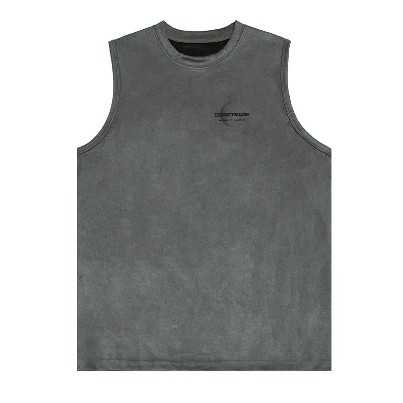 Tank Top Sleeveless Moon Graphic Round Neck Suede T Shirt Loose Basketball Breathable Tees