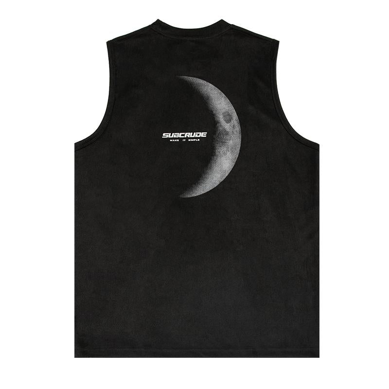 Tank Top Sleeveless Moon Graphic Round Neck Suede T Shirt Loose Basketball Breathable Tees