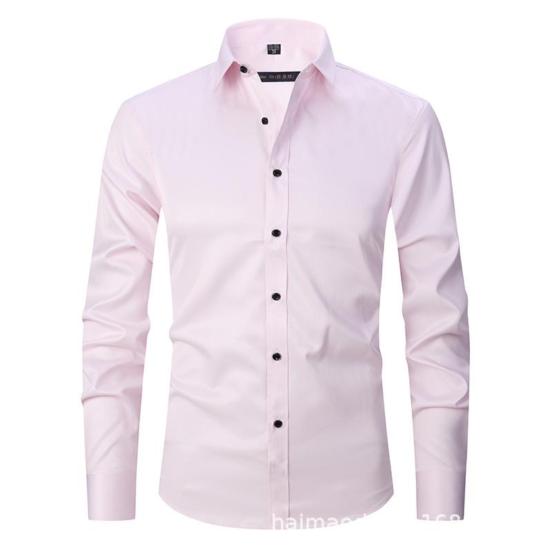 Amazon Four-sided Elastic Thin Men's Top Long Sleeve Men's Fashion Handsome Shirt Men's Solid Color Slim Shirt