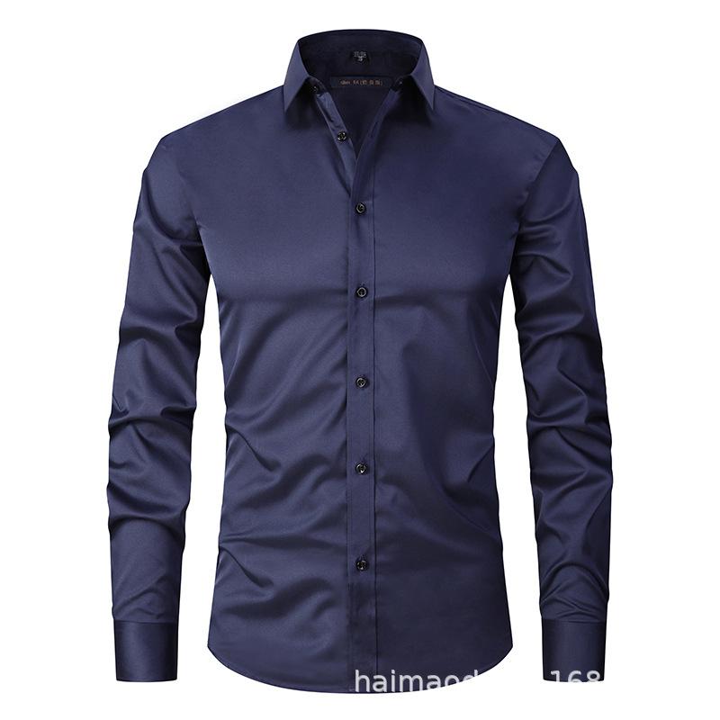 Amazon Four-sided Elastic Thin Men's Top Long Sleeve Men's Fashion Handsome Shirt Men's Solid Color Slim Shirt