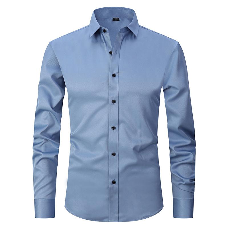 Solid Color Stretch Non-ironing Shirt Wrinkle-resistant Long-sleeved Men's Top High-end Sense Summer Business Commuter Jacket Men's Fashion